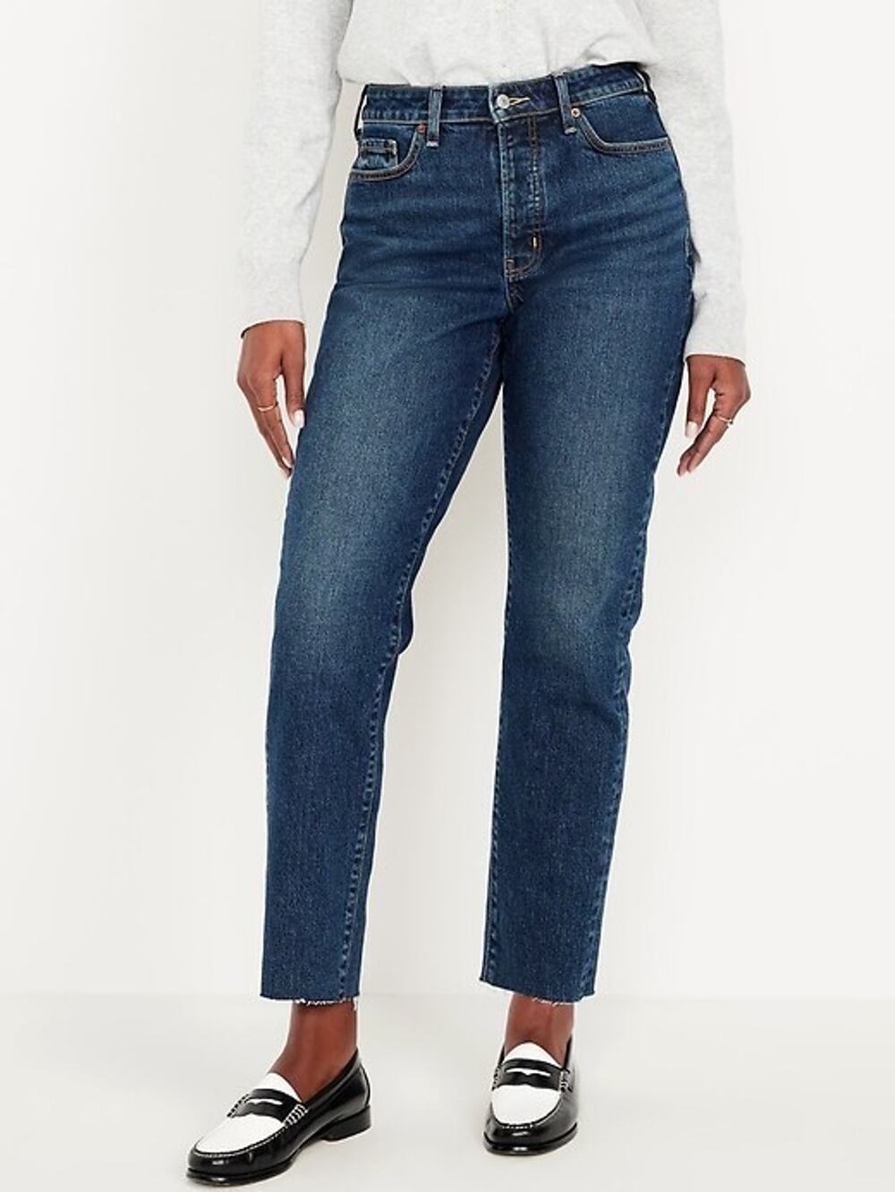 NWT Old Navy Curvy OG Straight Ankle Jeans Size 8P Blue Twila Button Fly Raw Hem